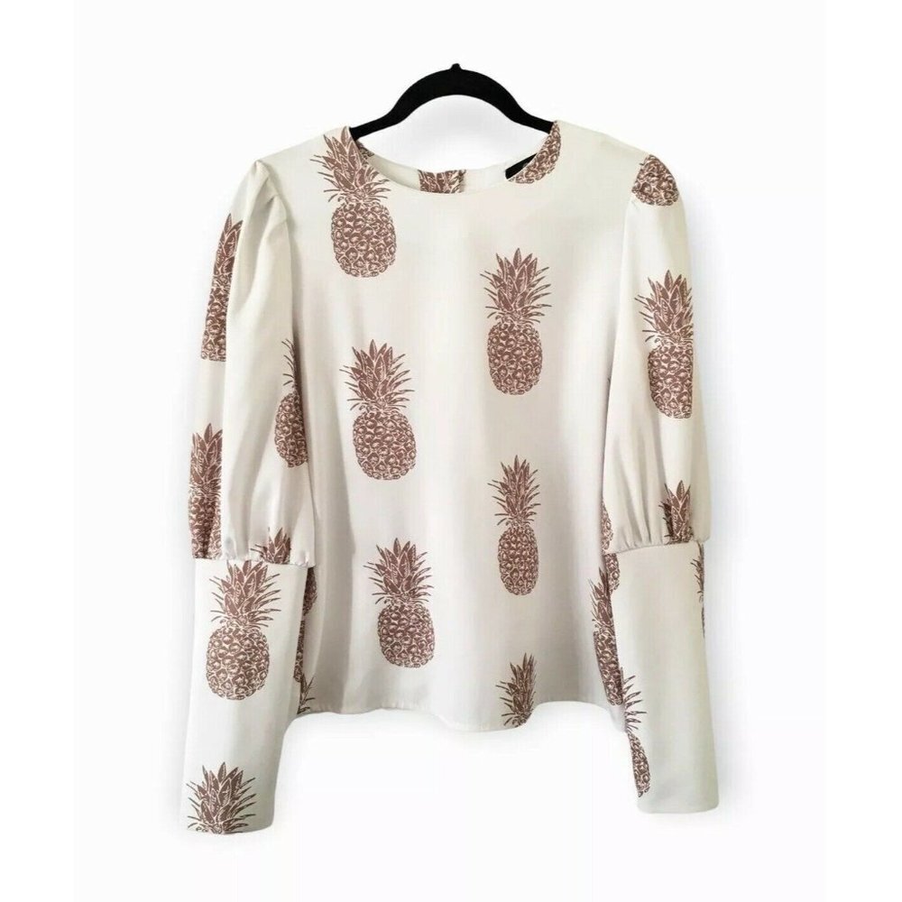 NWT CBR Chic Boutique Rose Pineapple Print BOHO Classic Couture Blouse Top​​​ - Picture 2 of 13